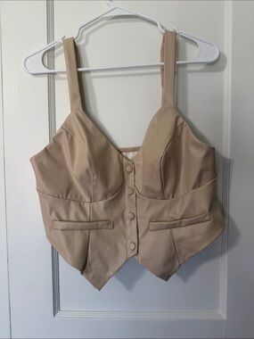 SHEIN Beige Faux Leather Button Front Bustier Tank Top